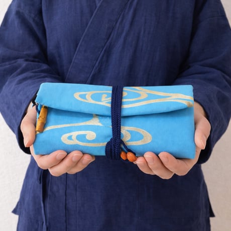 京都　道中財布　コットンオックス水色製　「流水　中色」