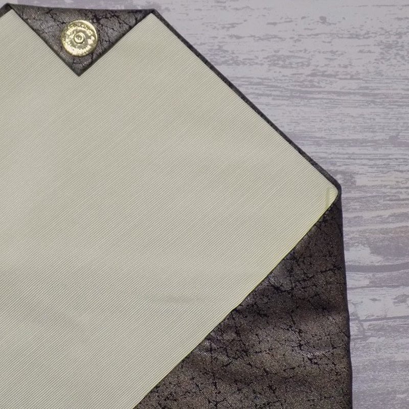 京都 数寄屋袋 クラッチバッグ 正絹紬紺地製 「焼箔黒箔」 真綿