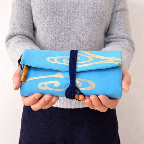 京都　道中財布　コットンオックス水色製　「流水　中色」