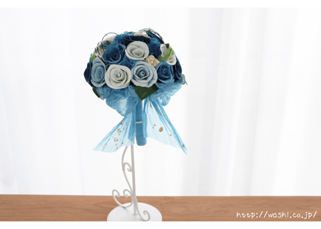 「受注生産」和紙ラウンドブーケ・青（商品番号：bouquet-pro002b）