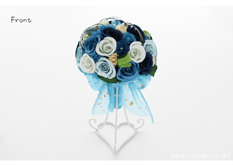 「受注生産」和紙ラウンドブーケ・青（商品番号：bouquet-pro002b）