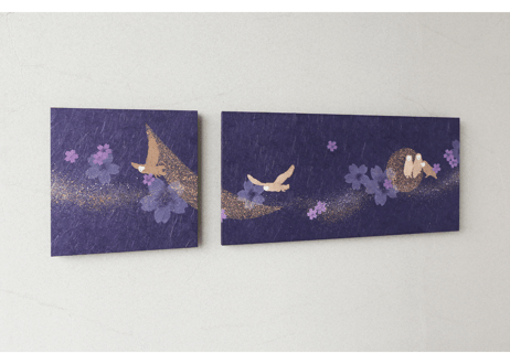 和紙アートパネル「メンフクロウ－Barn Owl」　Washi Wall Art Panel　280角・600×280 2枚組