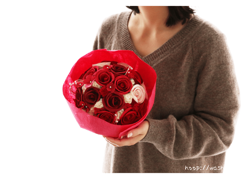 受注生産」和紙ラウンドブーケ・赤（商品番号：bouquet-pro002r