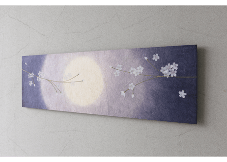 和紙アートパネル「夜桜－Yozakura」　Washi Wall Art Panel　910×280