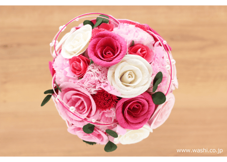 【即日発送可】和紙ラウンドブーケ・ピンク（商品番号：bouquet-002p）