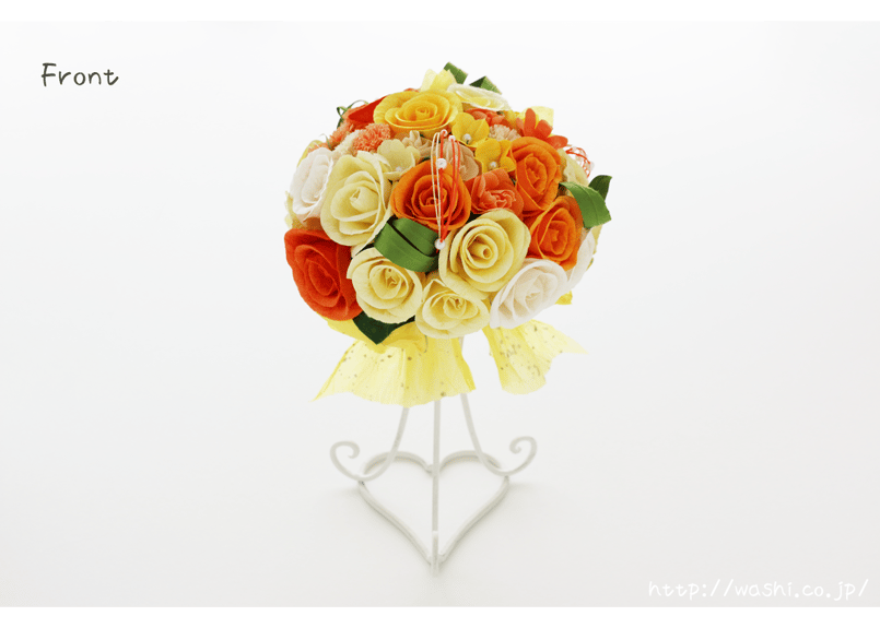 受注生産」和紙ラウンドブーケ・黄橙（商品番号：bouquet-pro002yo
