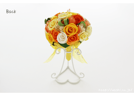 「受注生産」和紙ラウンドブーケ・黄橙（商品番号：bouquet-pro002yo）
