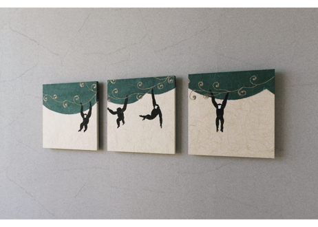 和紙アートパネル「猿－Saru」　Washi Wall Art Panel　280角 3枚組