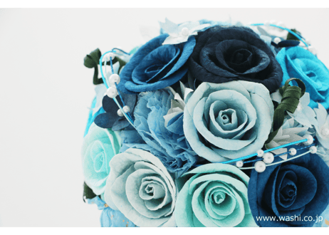 【即日発送可】和紙ラウンドブーケ・青（商品番号：bouquet-002b）