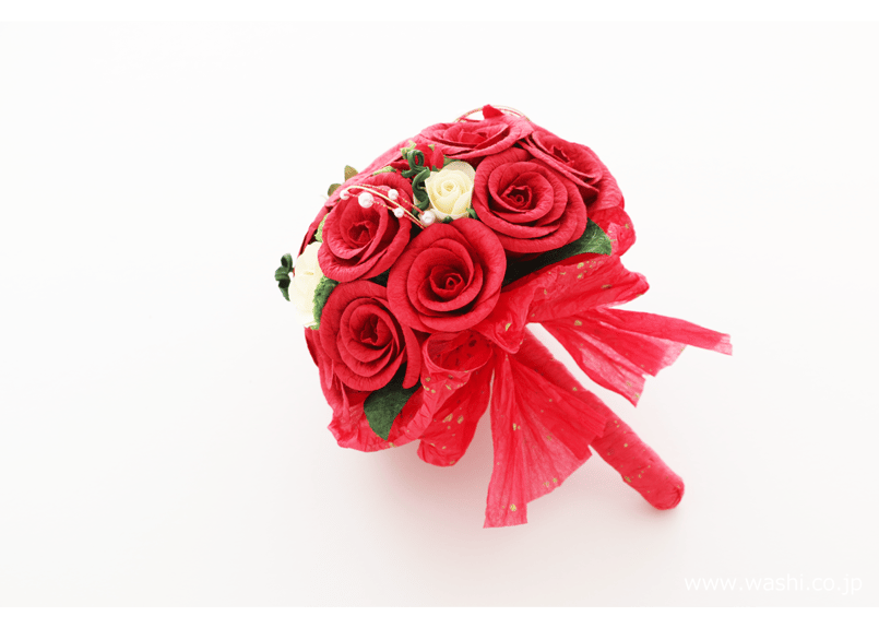 即日発送可】和紙ラウンドブーケ・赤（商品番号：bouquet-002r