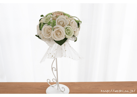 「受注生産」和紙ラウンドブーケ・白 （商品番号：bouquet-pro002w）