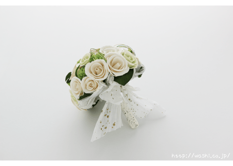 「受注生産」和紙ラウンドブーケ・白 （商品番号：bouquet-pro002w）