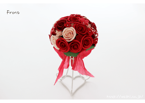 「受注生産」和紙ラウンドブーケ・赤（商品番号：bouquet-pro002r）