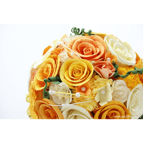 【即日発送可】和紙ラウンドブーケ・黄橙（商品番号：bouquet-002yo）