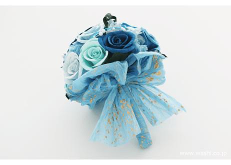 【即日発送可】和紙ラウンドブーケ・青（商品番号：bouquet-002b）