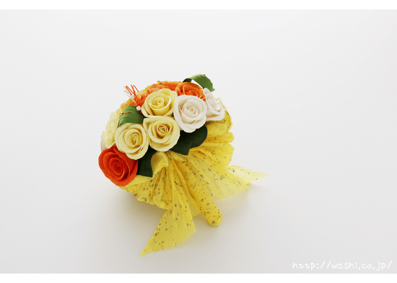受注生産」和紙ラウンドブーケ・黄橙（商品番号：bouquet-pro002yo