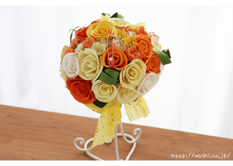 「受注生産」和紙ラウンドブーケ・黄橙（商品番号：bouquet-pro002yo）