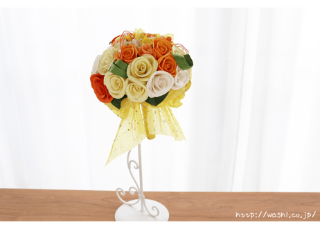 「受注生産」和紙ラウンドブーケ・黄橙（商品番号：bouquet-pro002yo）