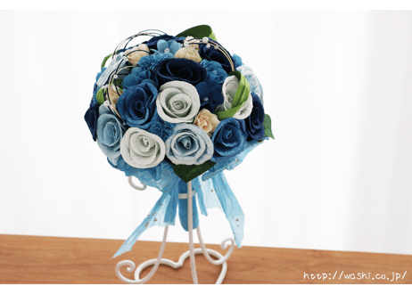 「受注生産」和紙ラウンドブーケ・青（商品番号：bouquet-pro002b）