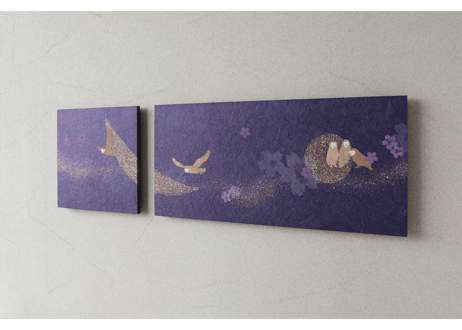 和紙アートパネル「メンフクロウ－Barn Owl」　Washi Wall Art Panel　280角・600×280 2枚組