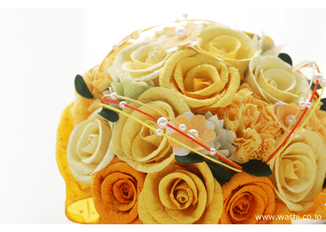 【即日発送可】和紙ラウンドブーケ・黄橙（商品番号：bouquet-002yo）