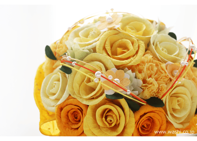 即日発送可】和紙ラウンドブーケ・黄橙（商品番号：bouquet-002yo