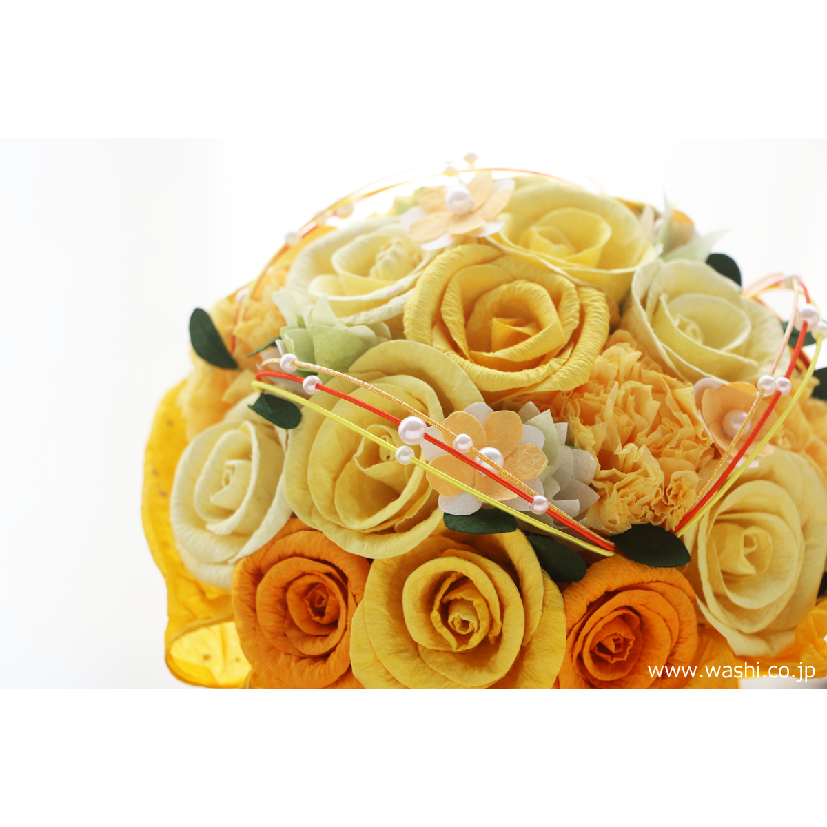 即日発送可】和紙ラウンドブーケ・黄橙（商品番号：bouquet-002yo