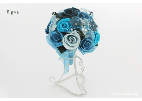 【即日発送可】和紙ラウンドブーケ・青（商品番号：bouquet-002b）