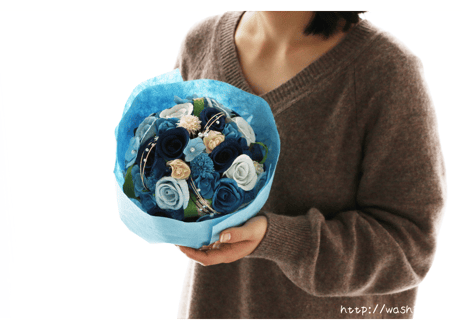「受注生産」和紙ラウンドブーケ・青（商品番号：bouquet-pro002b）