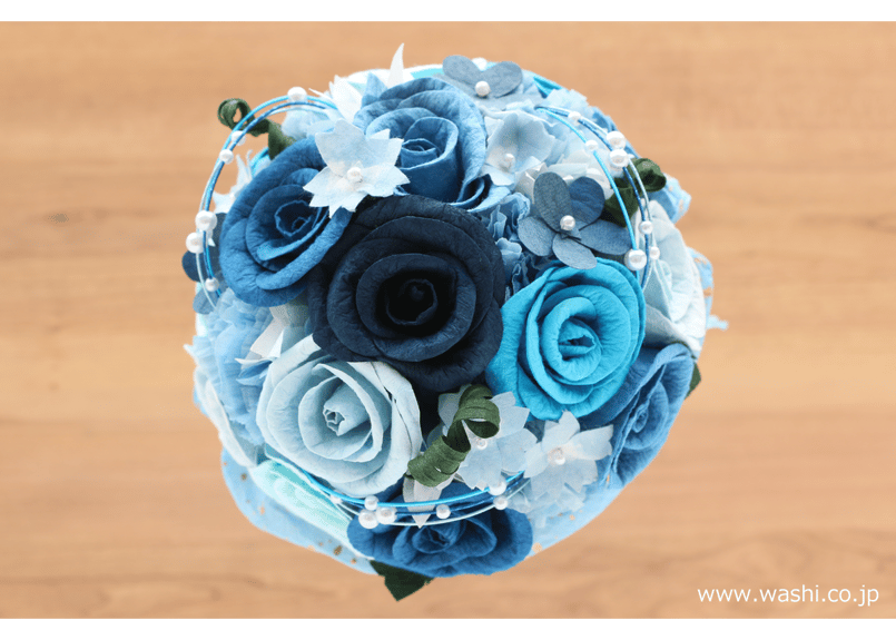 即日発送可】和紙ラウンドブーケ・青（商品番号：bouquet-002b