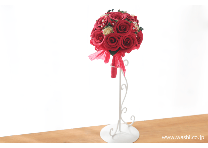 即日発送可】和紙ラウンドブーケ・赤（商品番号：bouquet-002r