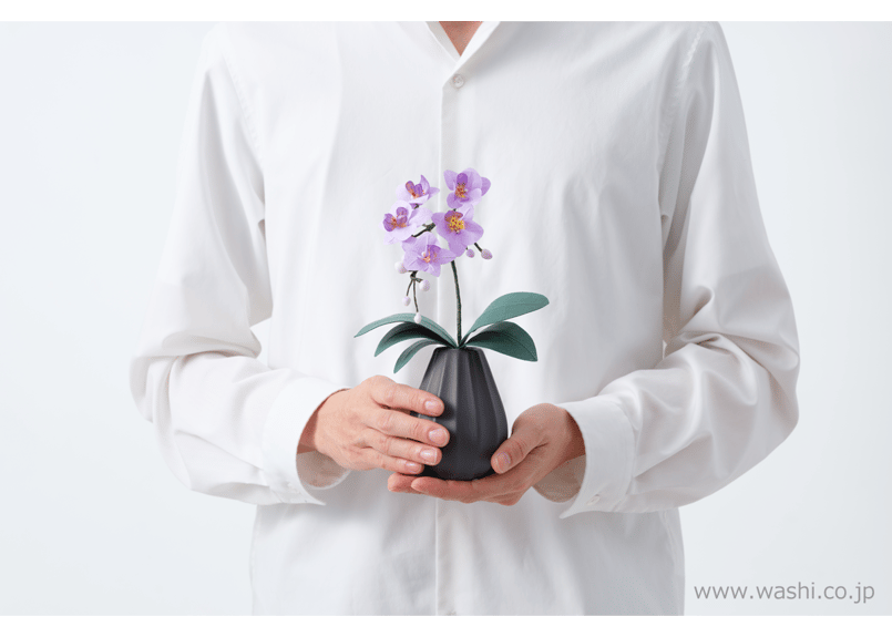 即日発送可】和紙の仏花 お供え花／ミニ胡蝶蘭 花器付き 全3色 | Washi