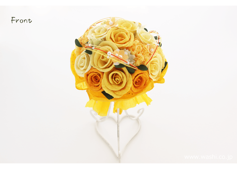 即日発送可】和紙ラウンドブーケ・黄橙（商品番号：bouquet-002yo