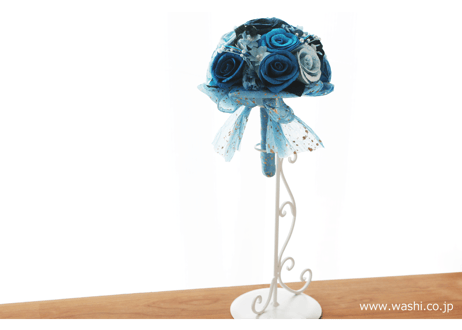 【即日発送可】和紙ラウンドブーケ・青（商品番号：bouquet-002b）