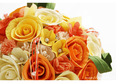 「受注生産」和紙ラウンドブーケ・黄橙（商品番号：bouquet-pro002yo）