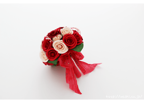 「受注生産」和紙ラウンドブーケ・赤（商品番号：bouquet-pro002r）
