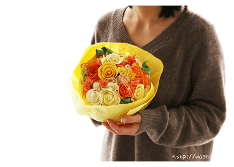 「受注生産」和紙ラウンドブーケ・黄橙（商品番号：bouquet-pro002yo）