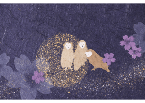 和紙アートパネル「メンフクロウ－Barn Owl」　Washi Wall Art Panel　280角・600×280 2枚組