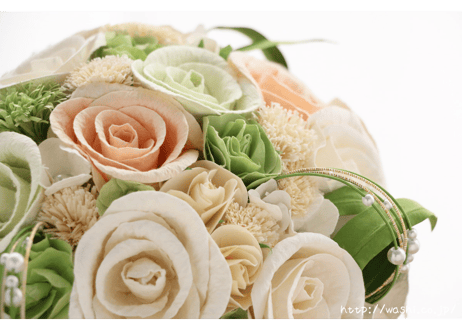 「受注生産」和紙ラウンドブーケ・白 （商品番号：bouquet-pro002w）