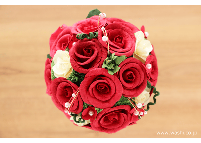 即日発送可】和紙ラウンドブーケ・赤（商品番号：bouquet-002r