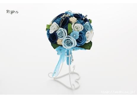「受注生産」和紙ラウンドブーケ・青（商品番号：bouquet-pro002b）
