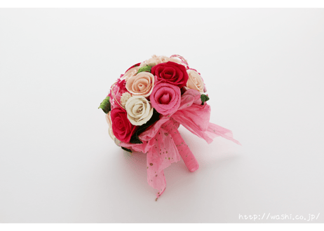 「受注生産」和紙ラウンドブーケ・ピンク（商品番号：bouquet-pro002p）