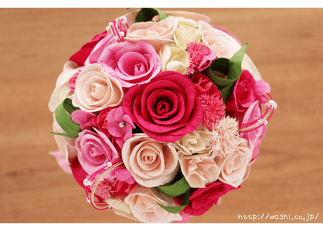 「受注生産」和紙ラウンドブーケ・ピンク（商品番号：bouquet-pro002p）