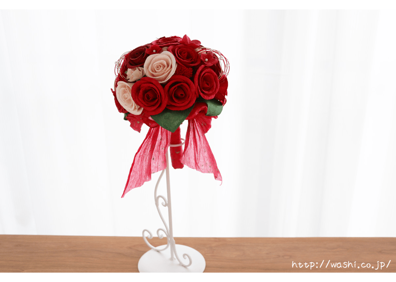 受注生産」和紙ラウンドブーケ・赤（商品番号：bouquet-pro002r