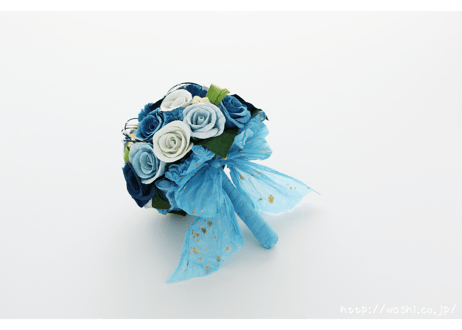 「受注生産」和紙ラウンドブーケ・青（商品番号：bouquet-pro002b）