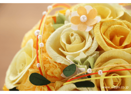 【即日発送可】和紙ラウンドブーケ・黄橙（商品番号：bouquet-002yo）