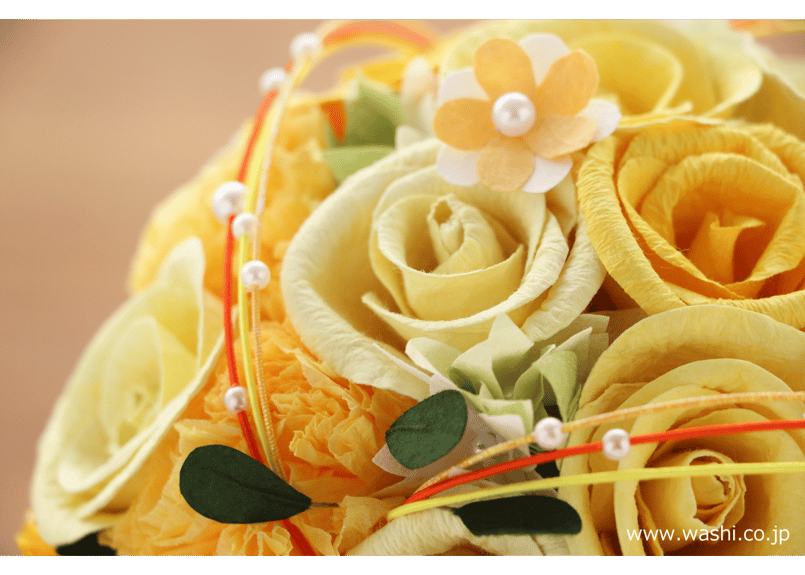 即日発送可】和紙ラウンドブーケ・黄橙（商品番号：bouquet-002yo