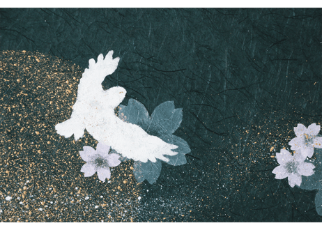和紙アートパネル「シロフクロウ－Snowy Owl」　Washi Wall Art Panel　280角・600×280 2枚組