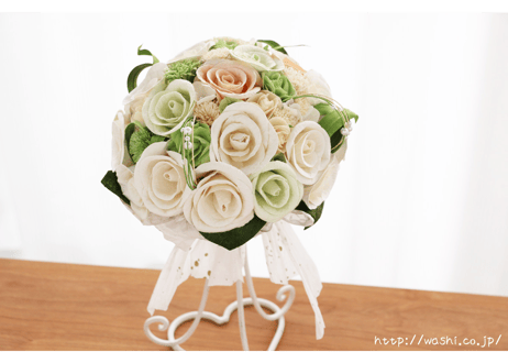 「受注生産」和紙ラウンドブーケ・白 （商品番号：bouquet-pro002w）