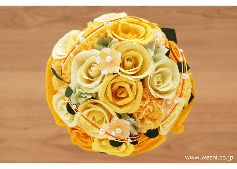即日発送可】和紙ラウンドブーケ・黄橙（商品番号：bouquet-002yo